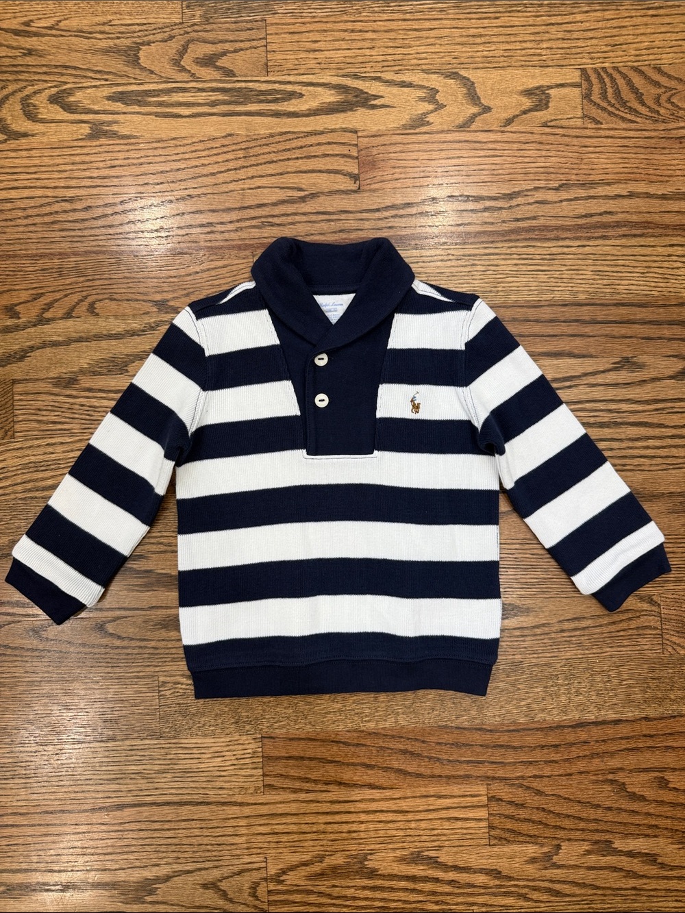 Boy’s Ralph Lauren Navy & White Striped Shawl-Collar Sweater Size 24 M